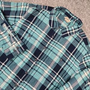 Duluth Shirt‎ Womens 1X Plaid Flannel Shirt Button Up Long Sleeve Blue Gorpcore